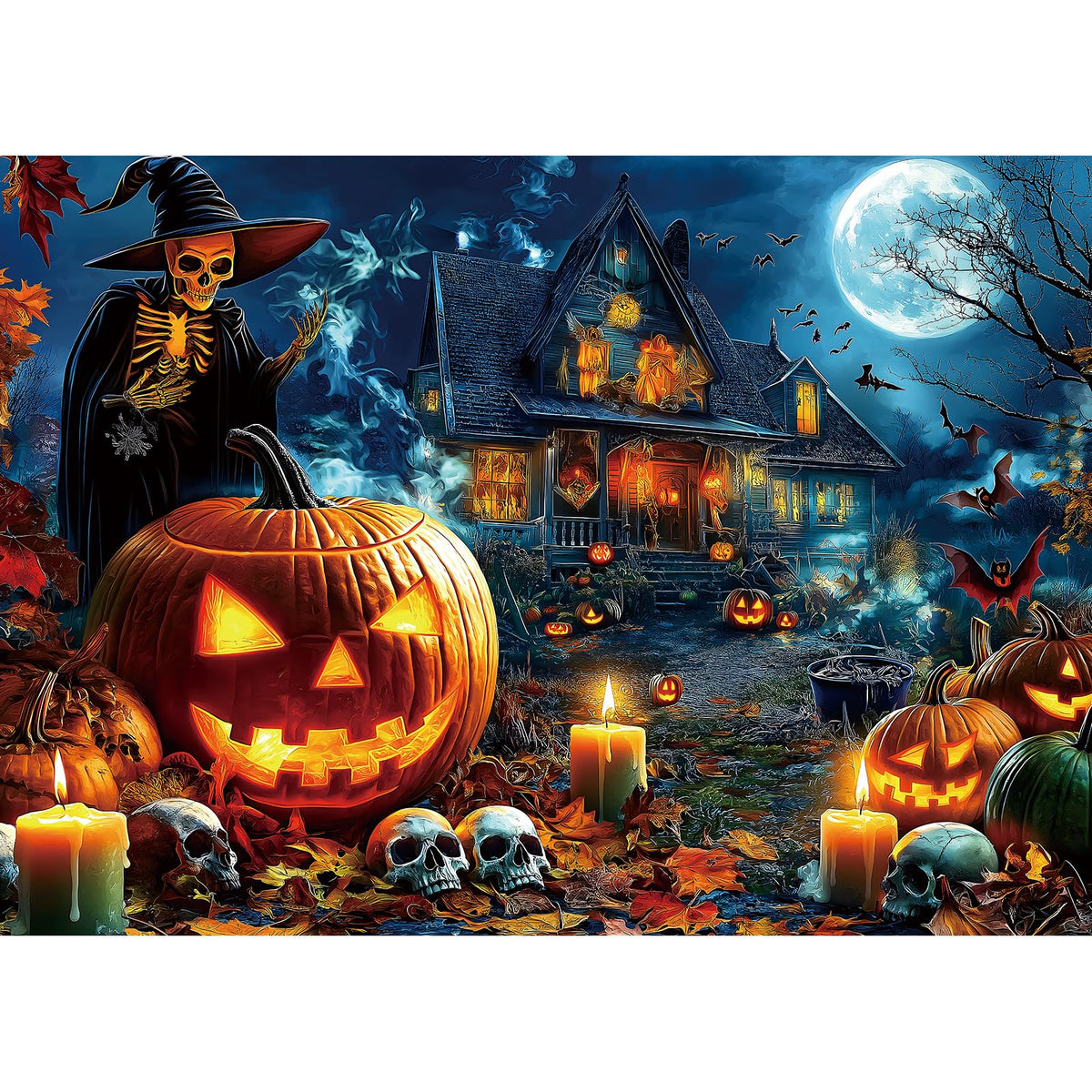 Blueforest Halloween 1000-Teile-Puzzle für Erwachsene – Gruselige Geister, Skelette, Kürbisse, Hexe & Spukhaus, anspruchsvolles Puzzle-Vergnügen für Erwachsene zur Entspannung, als Deko & Geschenk