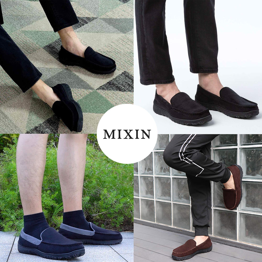 MIXIN Men's Cozy Moccasin Slippers Anti-Skid Slip On House Slippers with Comfy Memory Foam