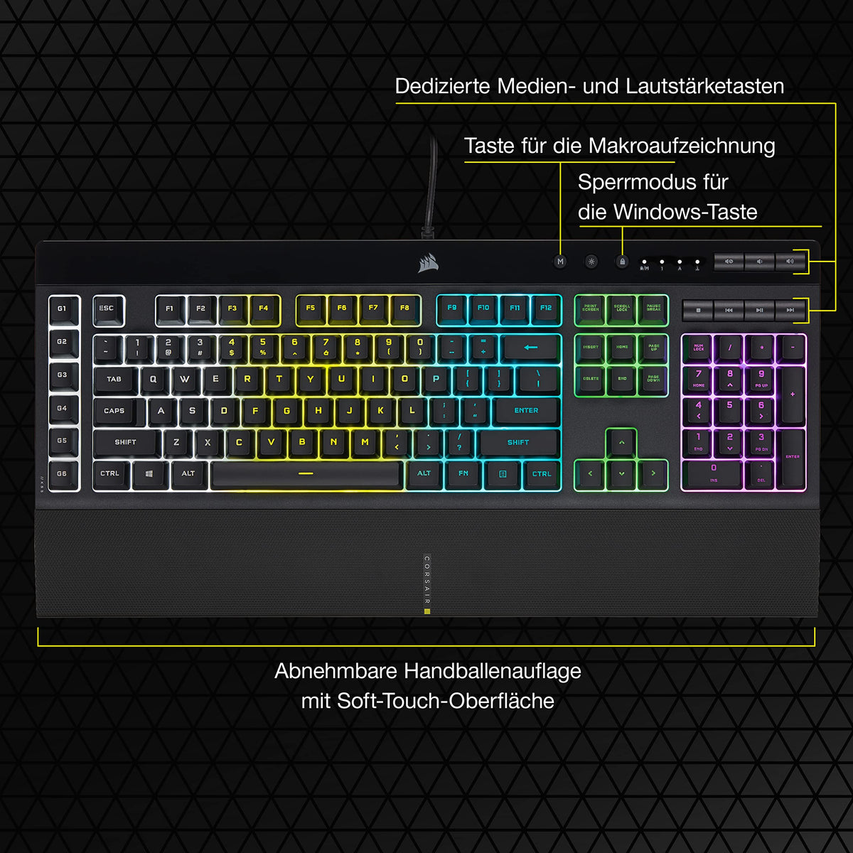 Corsair K55 CORE RGB Membran Kabelgebundene Gaming-Tastatur – Schwarz