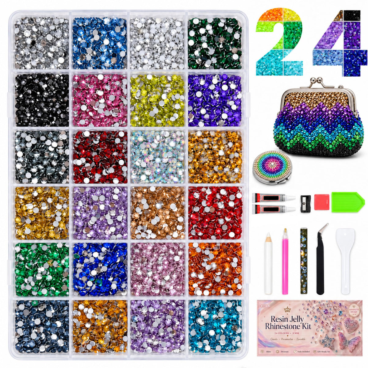56 Farben Bedazzler-Set, 45.000 Stück 3mm Harz-Strasssteine-Set