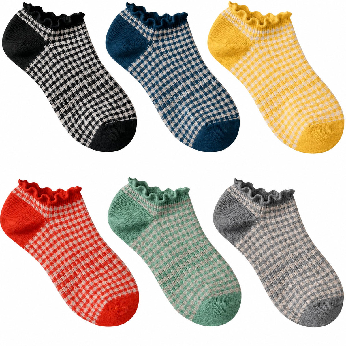 6 Pairs No Show Socks for Women Ruffle Socks Cute Ankle Socks
