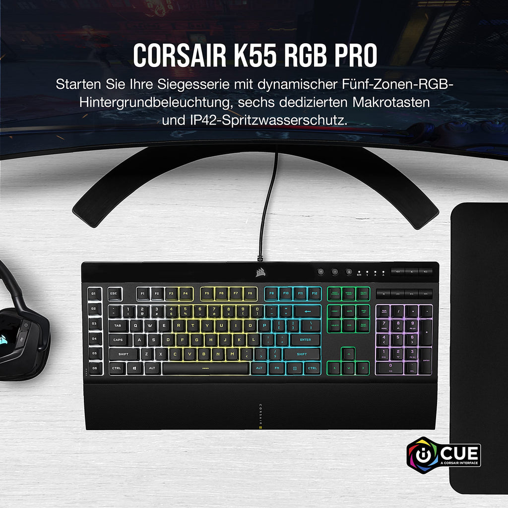 Corsair K55 CORE RGB Membran Kabelgebundene Gaming-Tastatur – Schwarz