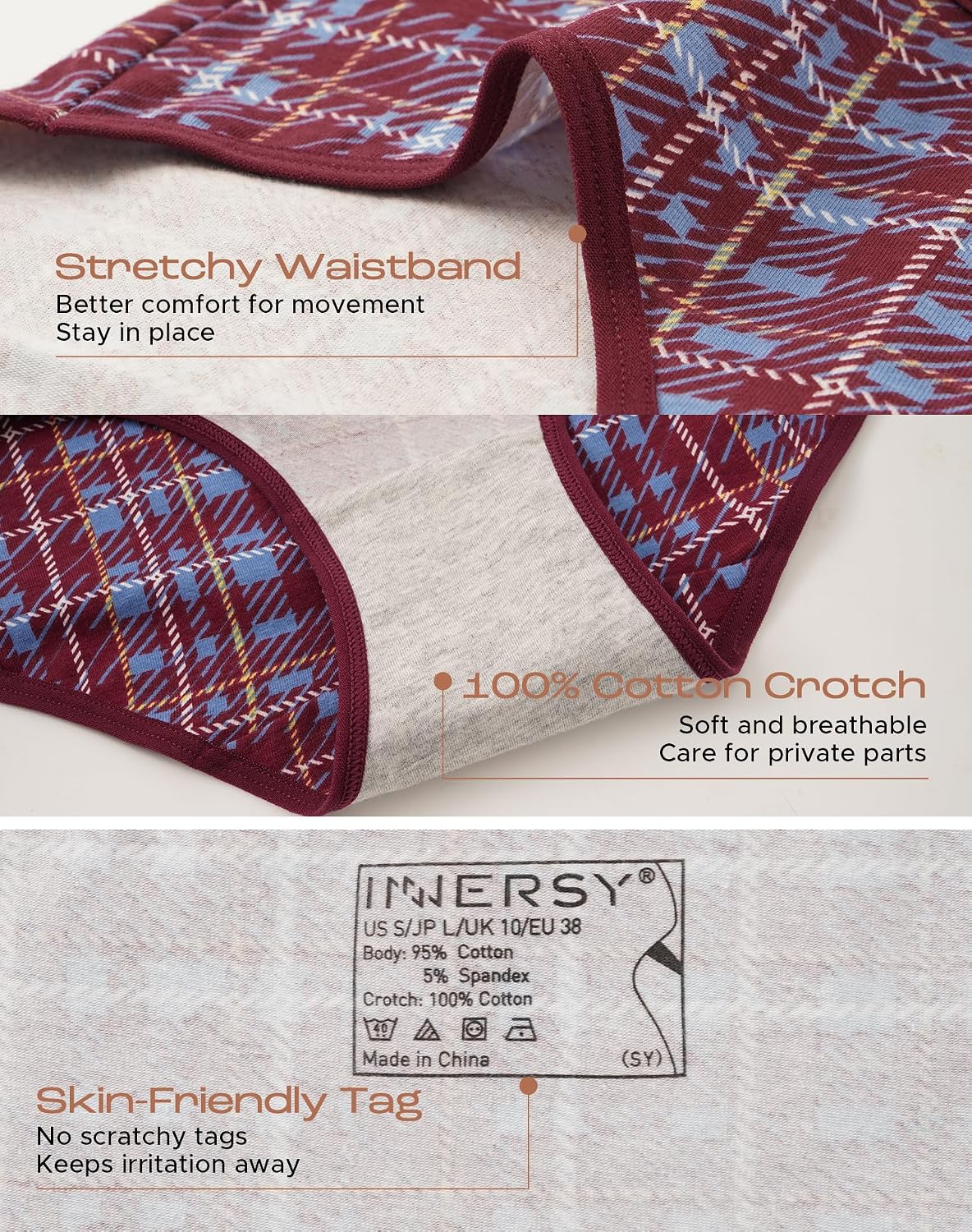 INNERSY Womens Underwear Cotton Hipster Panties Regular & Plus Size 6-Pack