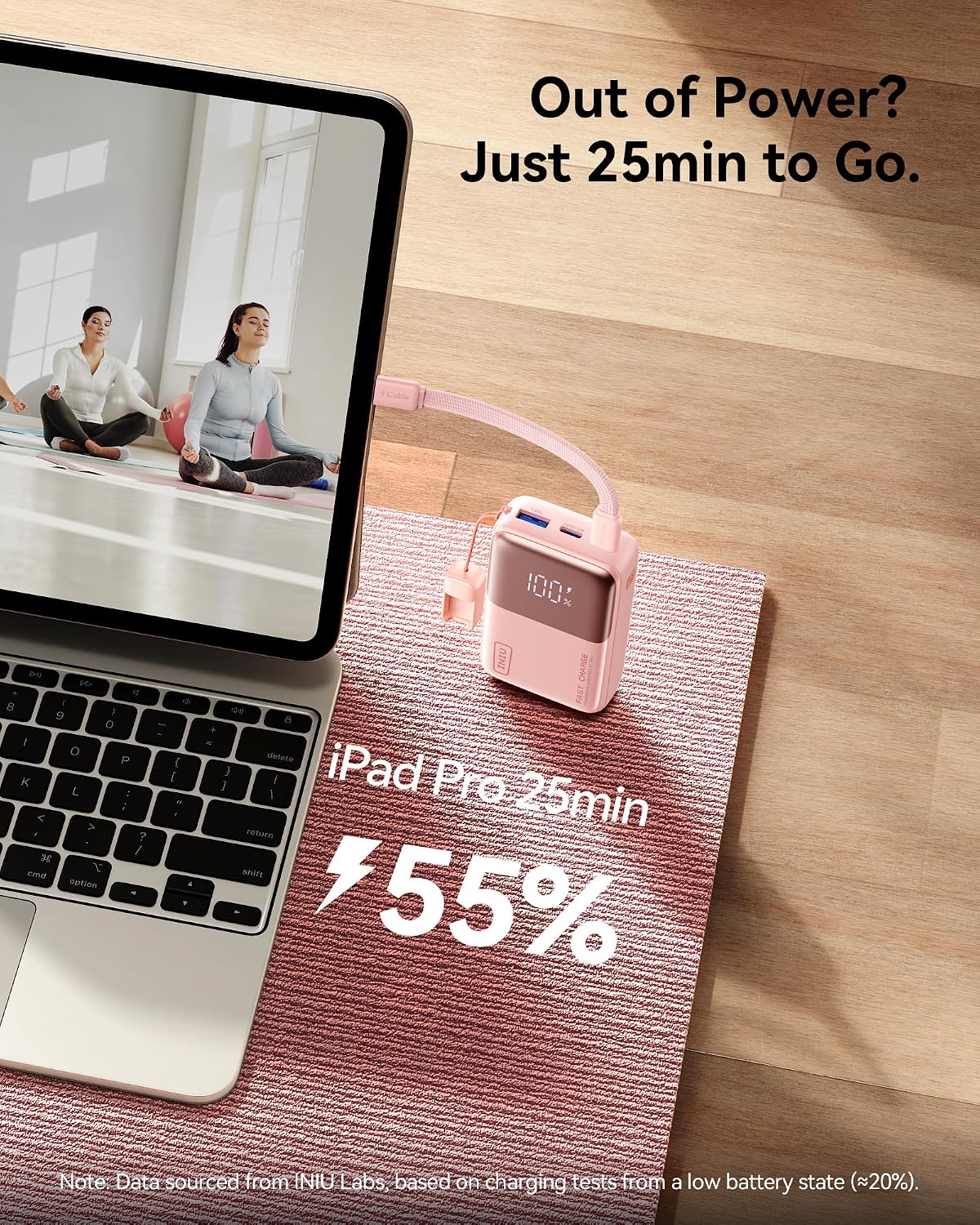INIU Ultra Mini Powerbank, 10000mAh 45W Schnellladen mit USB C Kabel