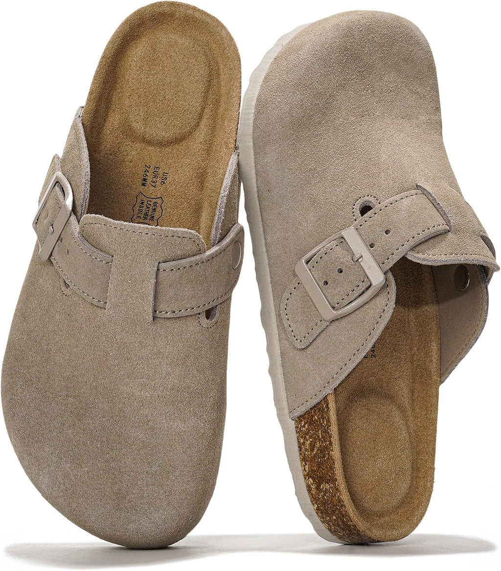 Project Cloud 100% Genuine Leather Womens Cork Footbed Clogs for Women