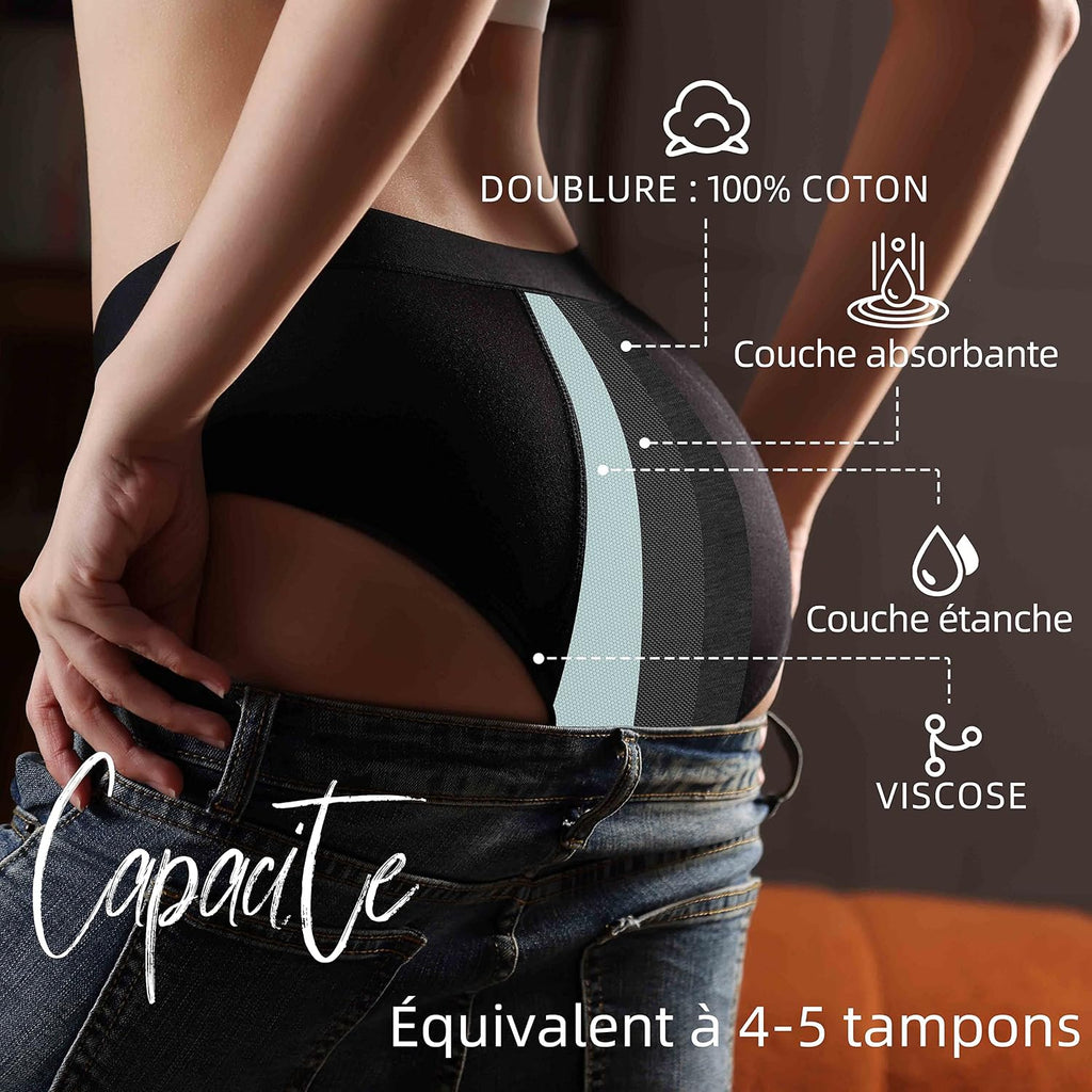 Culotte Menstruelle Absorbante Coton Menstruation Protection Périodique Hygiénique Flux léger à abondant Culotte de Règles