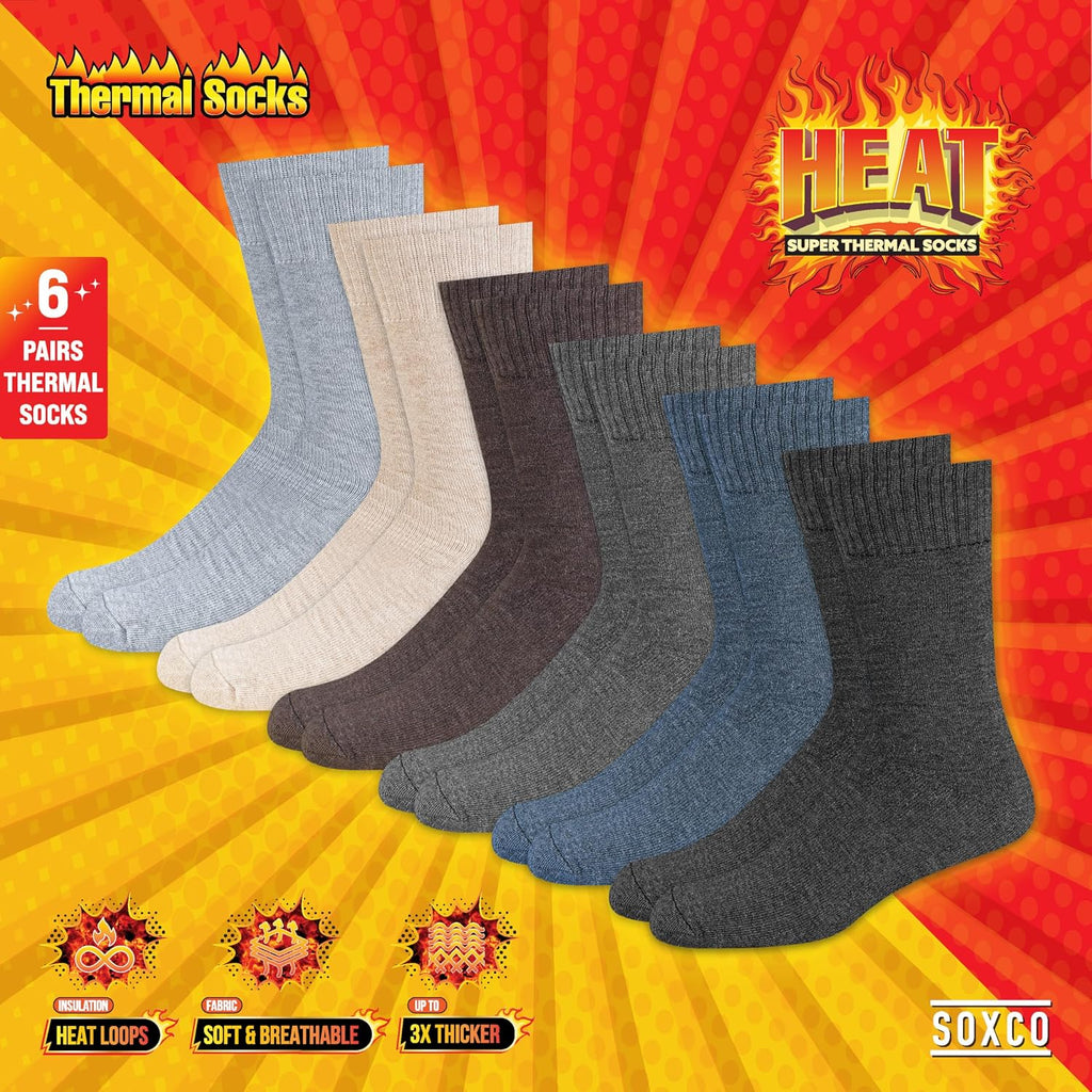 SOXCO Chaussettes Chaudes pour Hommes et Femmes - Chaussettes d’Hiver Thermiques, Lot de 6 Paires