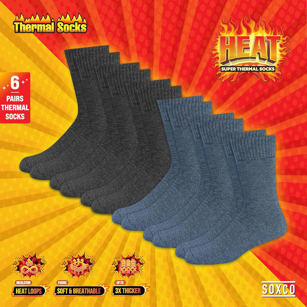 SOXCO Chaussettes Chaudes pour Hommes et Femmes - Chaussettes d’Hiver Thermiques, Lot de 6 Paires