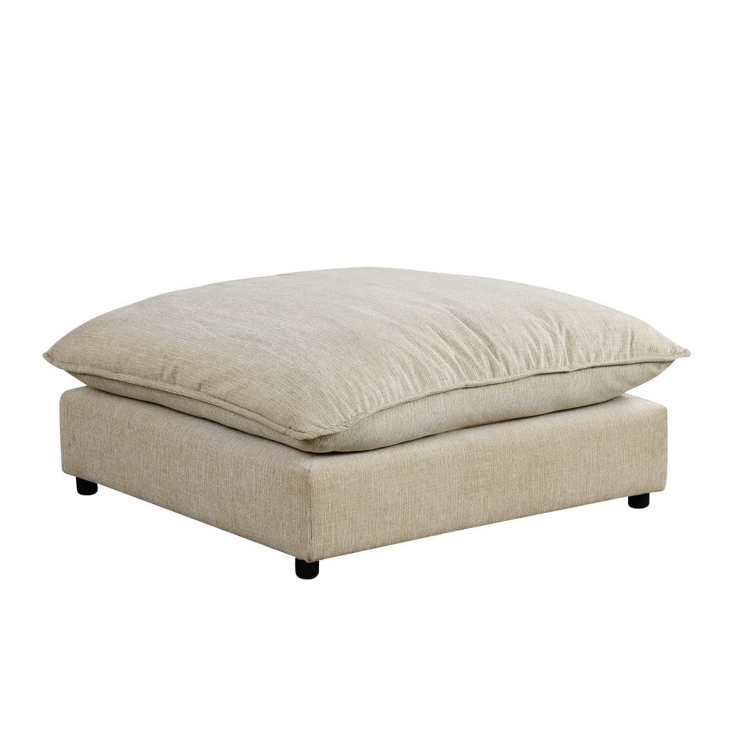 128" Sectional Sofa Cloud Sofa Chenille Upholstered Sofa  Couch With Movable Ottoman, Comfortable Seat Cushions, Chargin