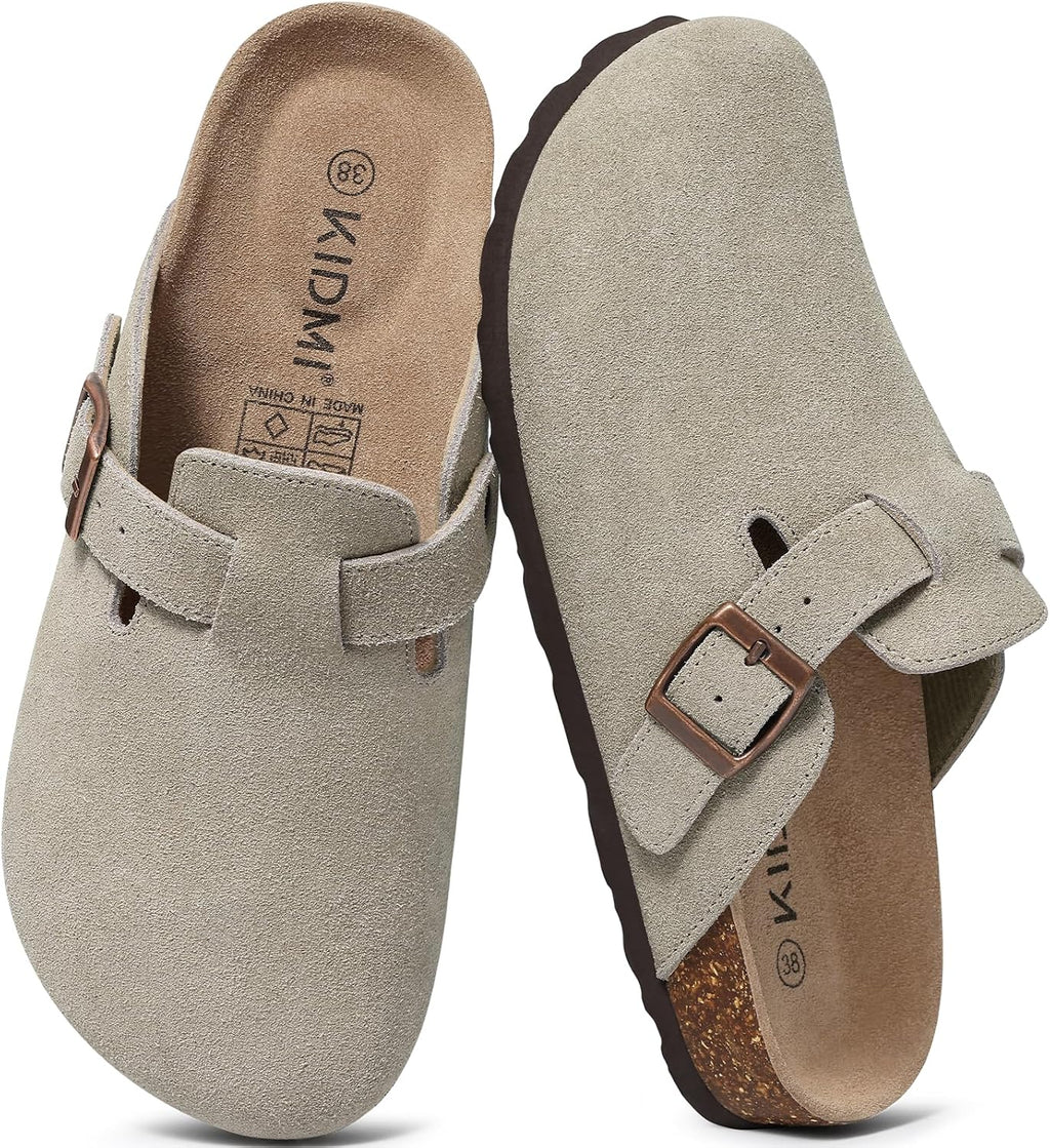 KIDMI Genuine Suede Clogs for Women Men Cork Footbed Mules Potato Shoes