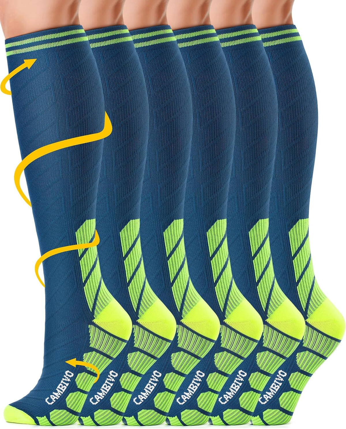 CAMBIVO Bas de Contention Femme Homme 3Paires, Chaussettes de Compression 20-30mmHg, Chaussette Contention Classe 2, pour Circulation Sanguine, Course a Pied, Voyage Avion, Sport, Running, Infirmiere