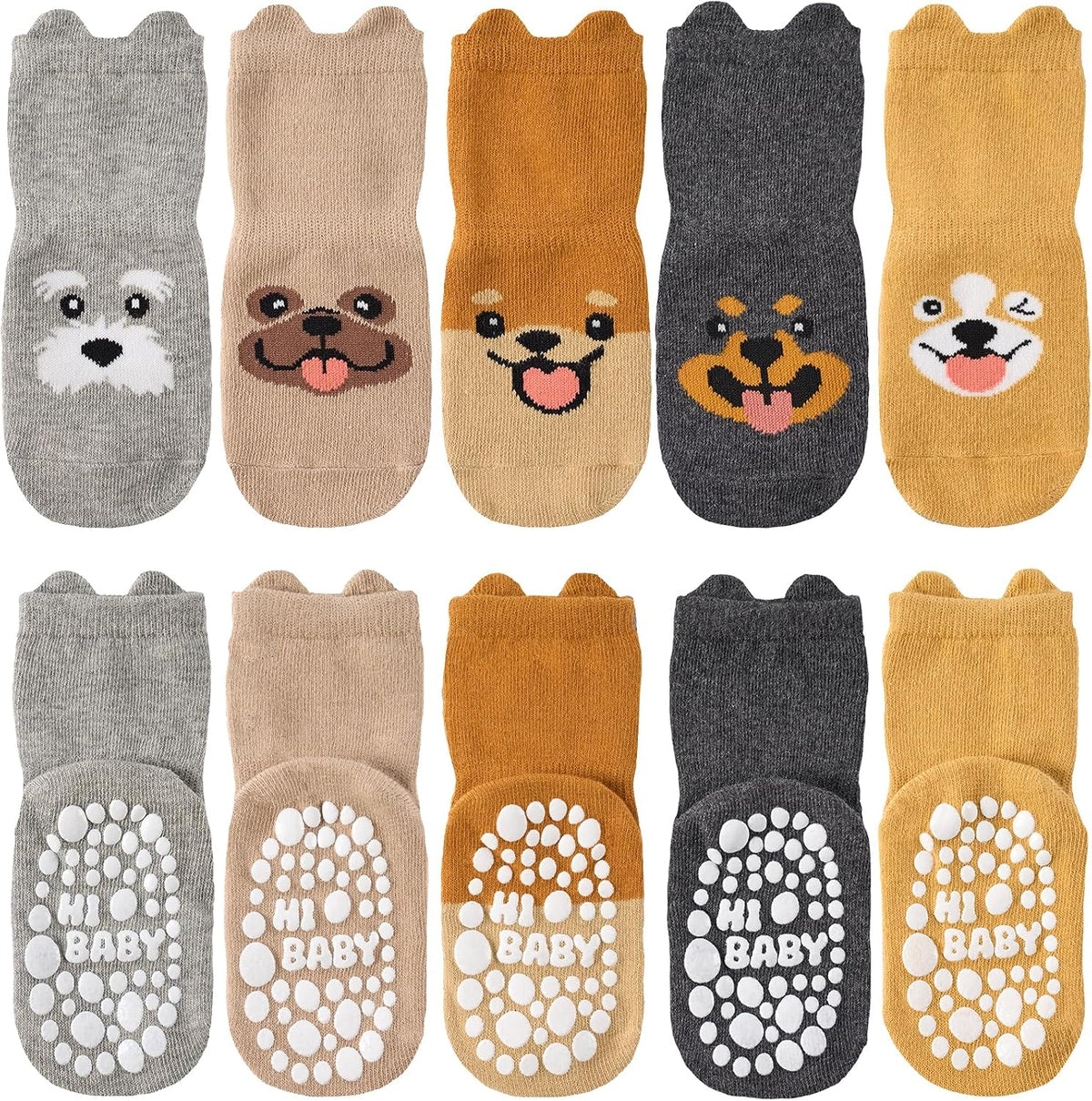 SockWaddles Chaussettes de bébé, 5 paires de chaussettes antidérapantes ABS respirantes pour enfants, chaussettes de bébé en coton, garçons et filles avec des animaux et des licornes