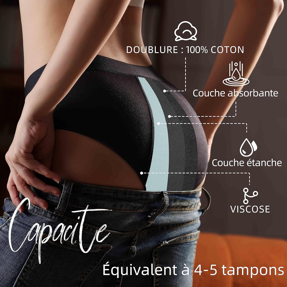Culotte Menstruelle Absorbante Coton Menstruation Protection Périodique Hygiénique Flux léger à abondant Culotte de Règles