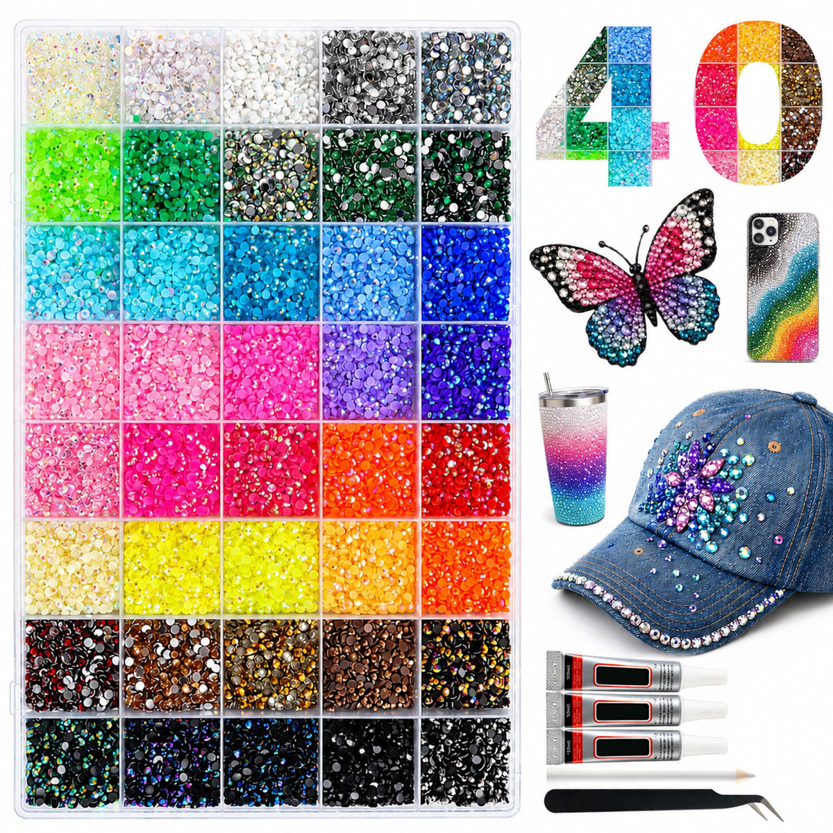 56 Farben Bedazzler-Set, 45.000 Stück 3mm Harz-Strasssteine-Set
