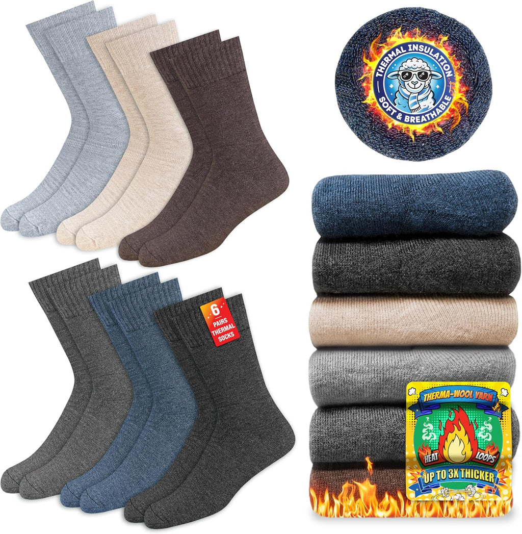 SOXCO Chaussettes Chaudes pour Hommes et Femmes - Chaussettes d’Hiver Thermiques, Lot de 6 Paires