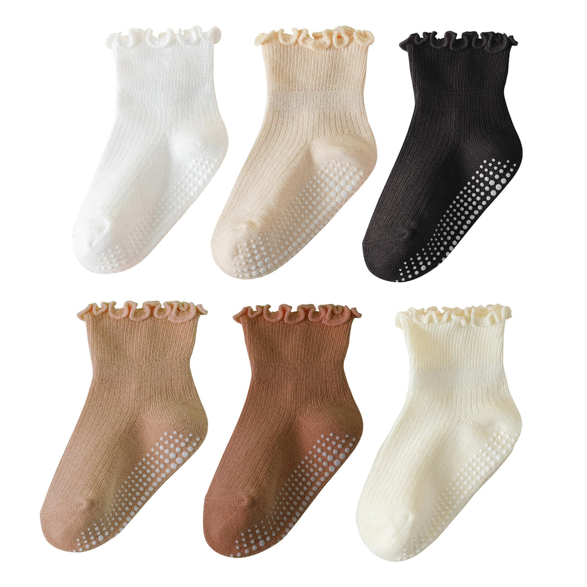 ANYANIME Kleinkind-Socken mit Rüschen für Mädchen, rutschfeste Babysocken mit Noppen, süße Rüschen-Socken