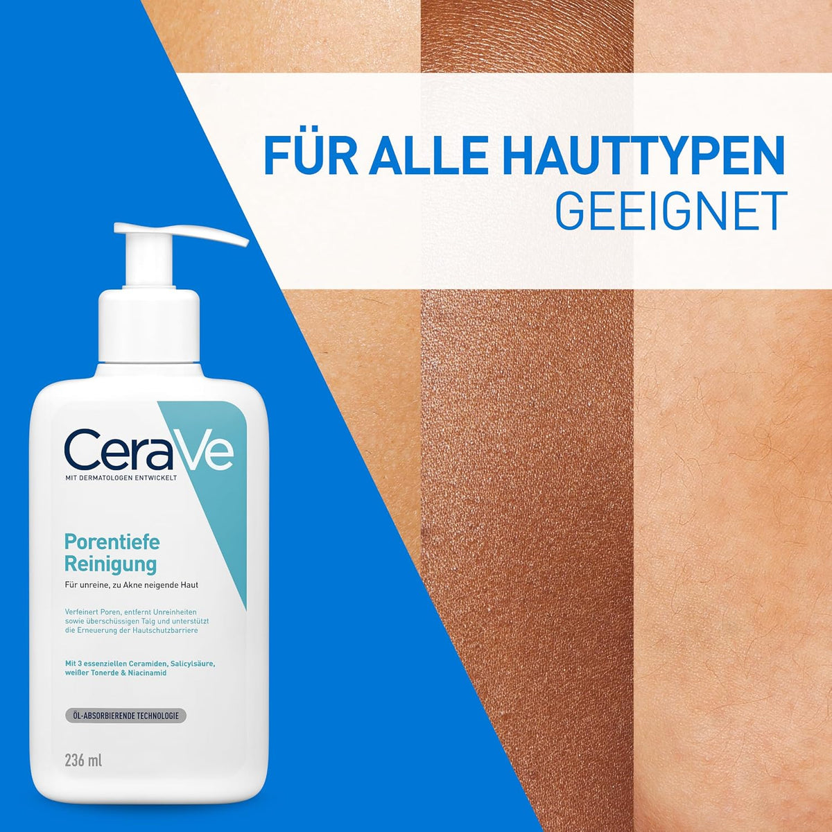 CeraVe Porentiefe Reinigung Waschgel für das Gesicht gegen Pickel, 236 ml