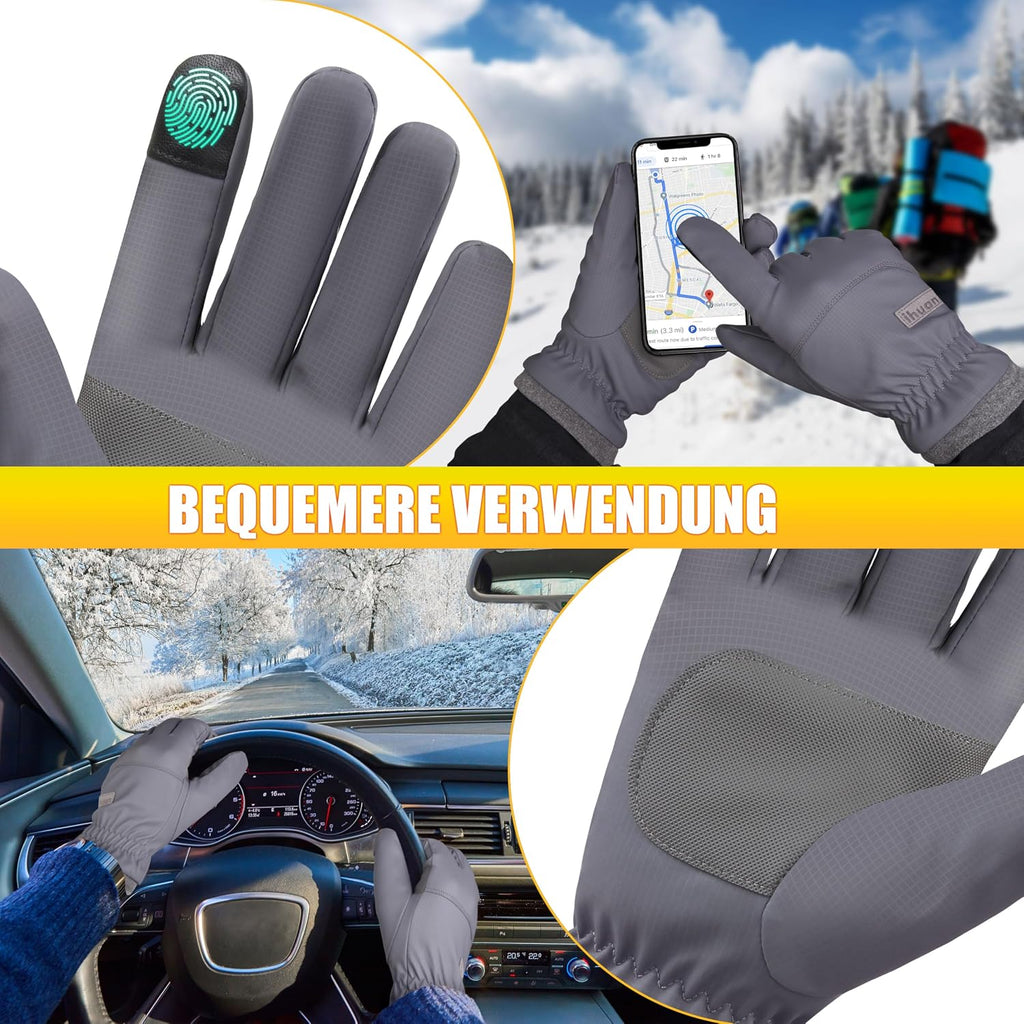 ihuan Thermo Fahrradhandschuhe für Damen und Herren – Warme Winter- und Schneehandschuhe, touchscreen-kompatibel, wasserdicht, winddicht und rutschfest, Sporthandschuhe zum Radfahren, Laufen, Skifahren und Wandern