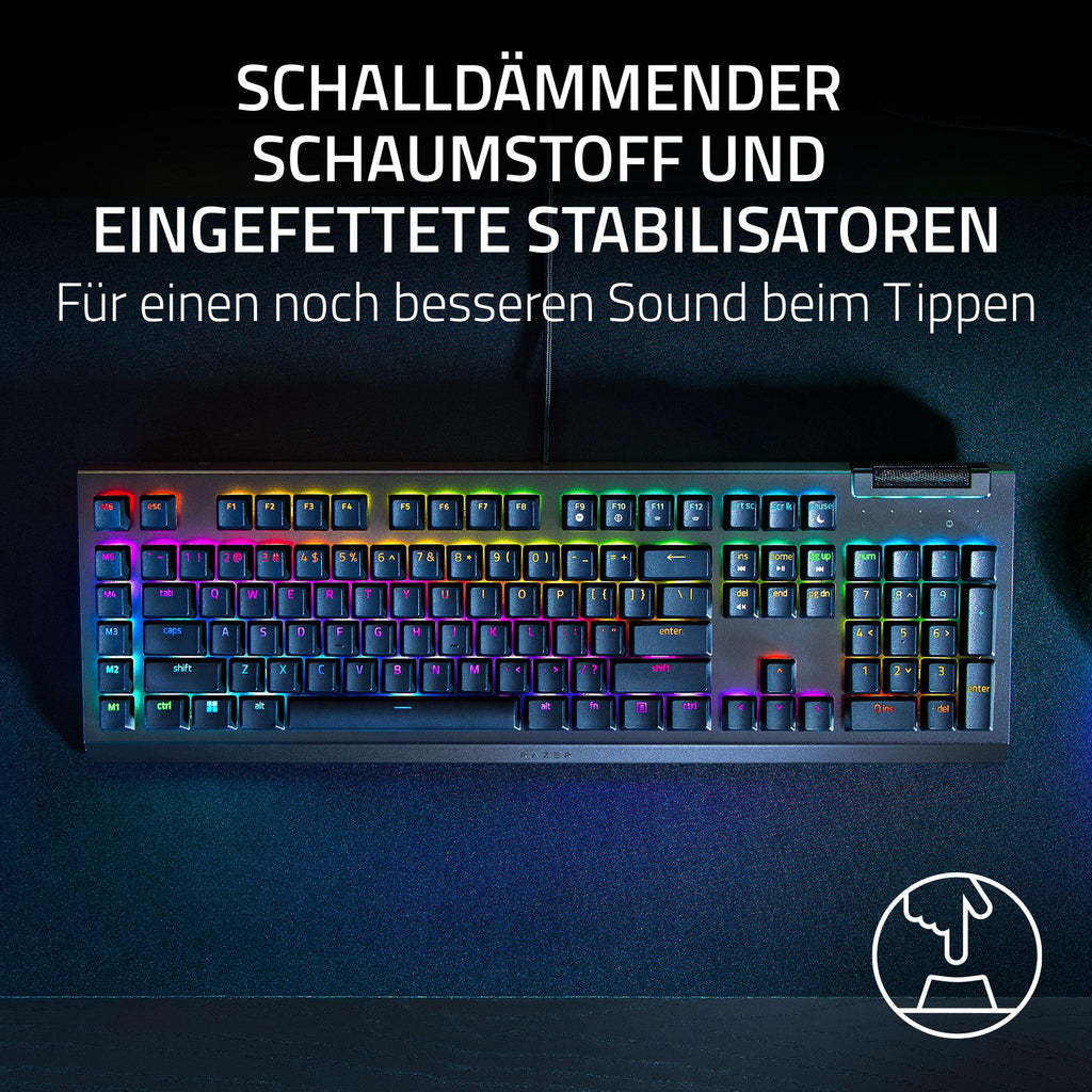 Razer BlackWidow V4 - Mechanische Gaming-Tastatur Chroma RGB (Mechanische Yellow Switches, 6 eigene Makro-Tasten, Doubleshot-ABS-Tastenkappen) QWERTZ DE-Layout | Schwarz