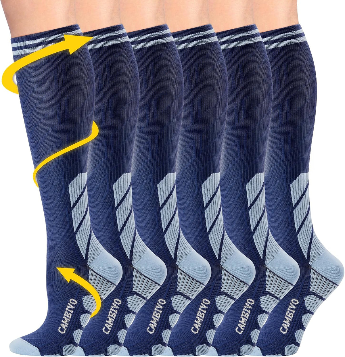 CAMBIVO Bas de Contention Femme Homme 3Paires, Chaussettes de Compression 20-30mmHg, Chaussette Contention Classe 2, pour Circulation Sanguine, Course a Pied, Voyage Avion, Sport, Running, Infirmiere