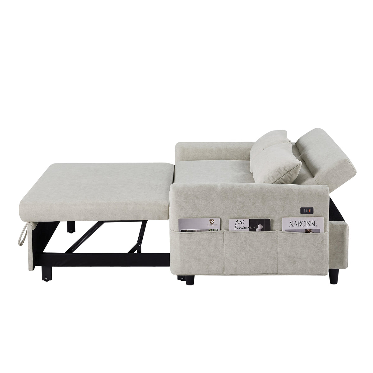 55.1" Pull Out Sleep Sofa Bed Loveseats Sofa Couch With Adjsutable Backrest, Storage Pockets, 2 Soft Pillows, USB Ports