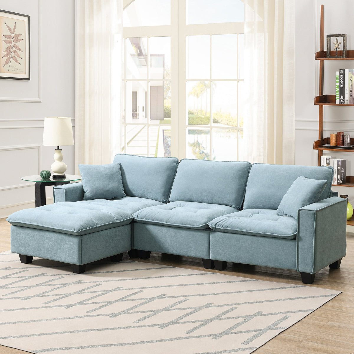 Sofá seccional convertible moderno de 100*59", sofá en forma de L reversible con cojines gratis, sofá cama de terciopelo de gamuza de 4 plazas