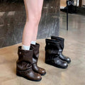 Retro British-style Caramel Western Womens Boots