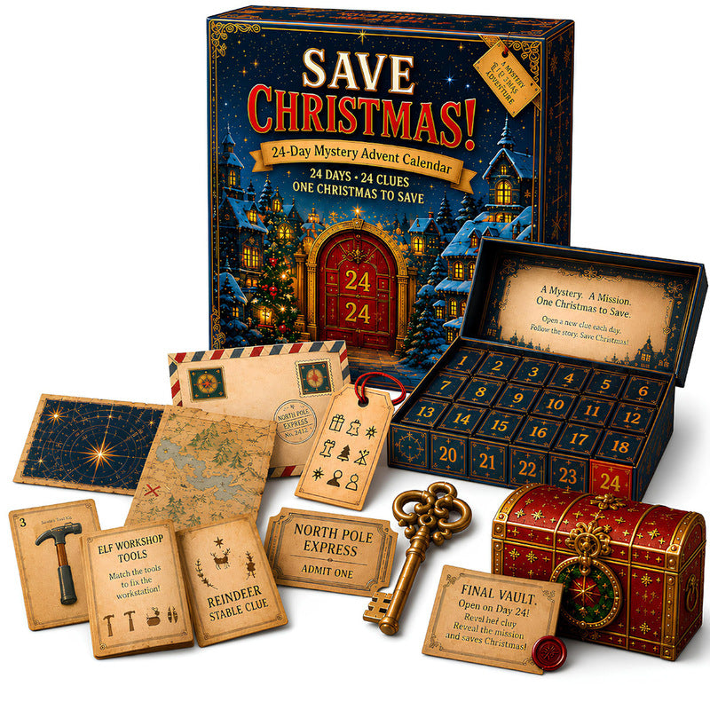 24-Tage-Mystery-Abenteuer-Adventskalender – Weihnachts-Puzzle-Escape-Room-Spiel mit 6 Themen, tägliche Überraschungsentdeckung