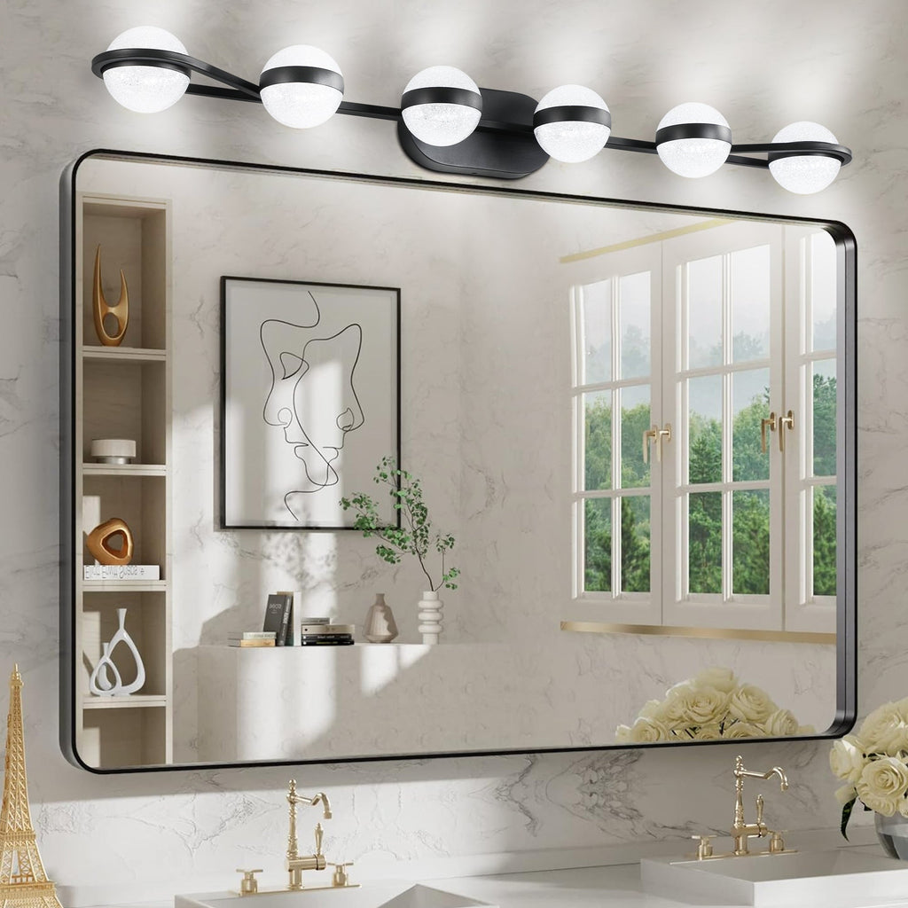 Luces de tocador con 6 bombillas LED para iluminación de baño (negro)