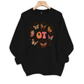 Butterfly print round neck fleece hoodie