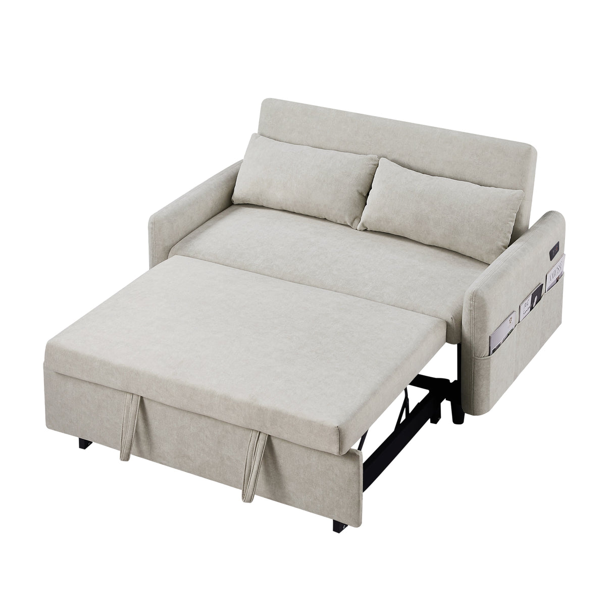 55.1" Pull Out Sleep Sofa Bed Loveseats Sofa Couch With Adjsutable Backrest, Storage Pockets, 2 Soft Pillows, USB Ports