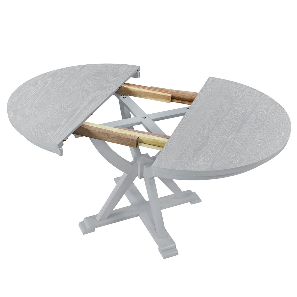 Mid-Century 5-Piece Extendable Round Dining Table Set With 15.7" Removable Leaf and 4 Cross Back Dining Chairs, Grey