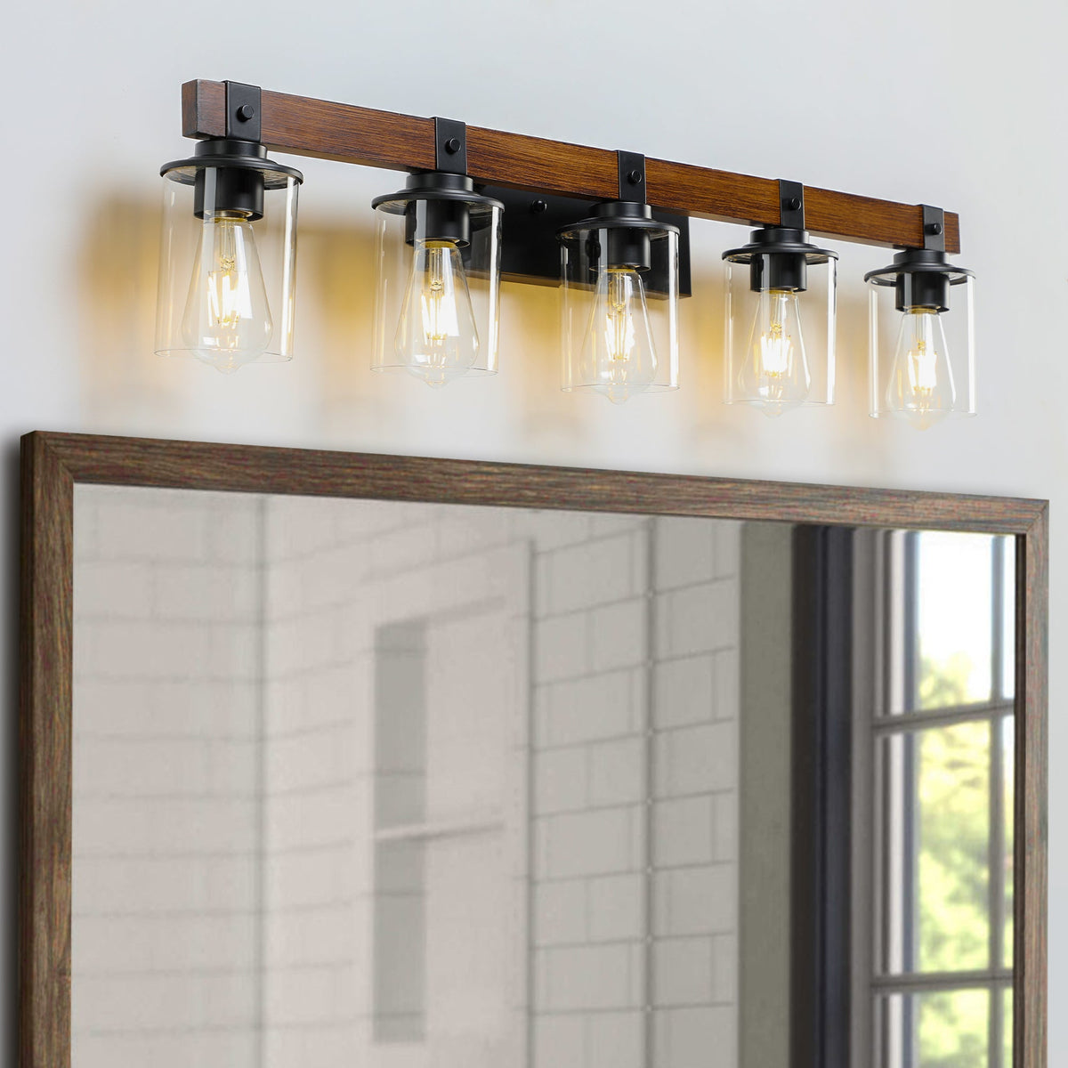 (Igual que W1340p155972/L1015-5) Lámpara de pared de 5 luces estilo granja, lámpara rústica para baño, aplique de baño (Wi