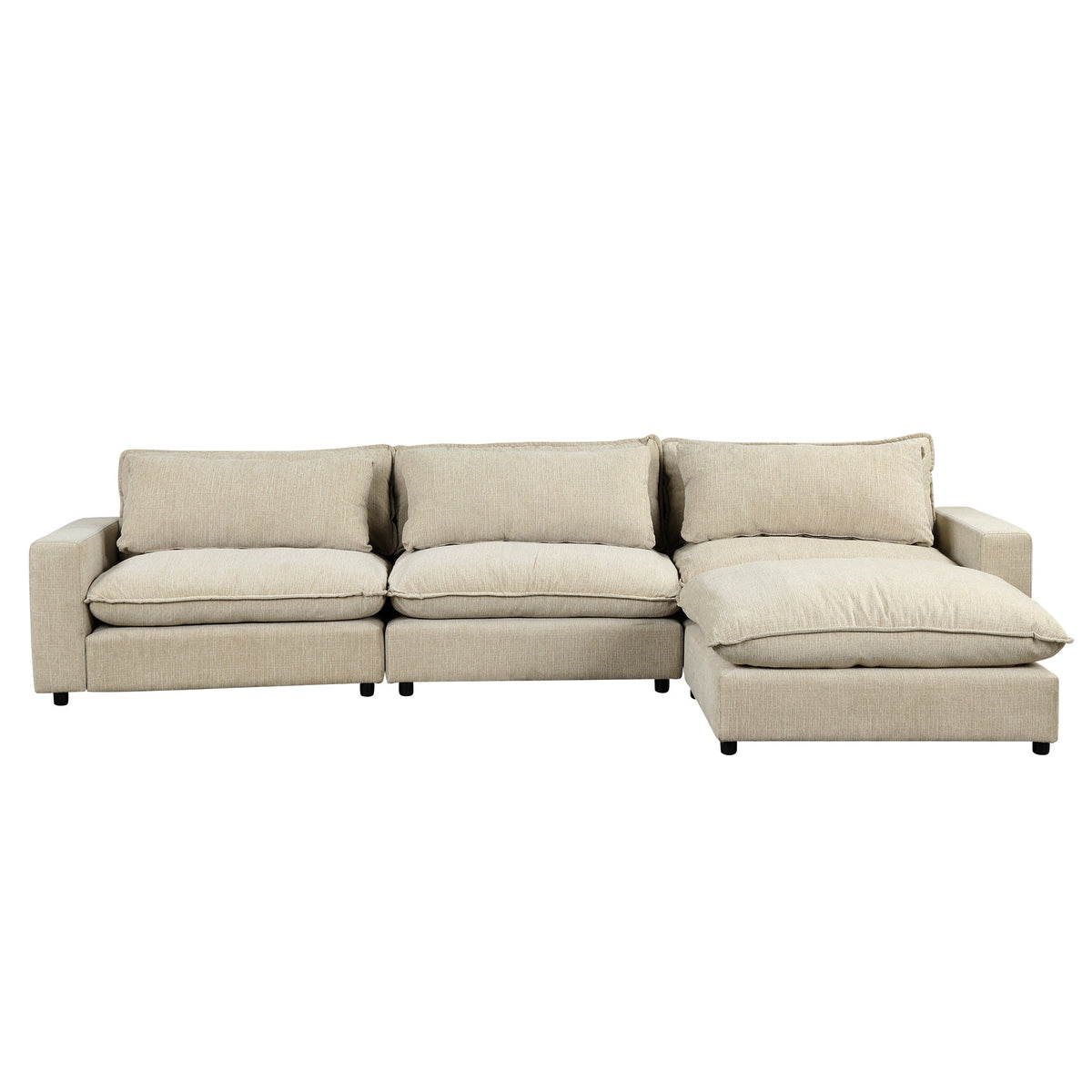 128" Sectional Sofa Cloud Sofa Chenille Upholstered Sofa  Couch With Movable Ottoman, Comfortable Seat Cushions, Chargin