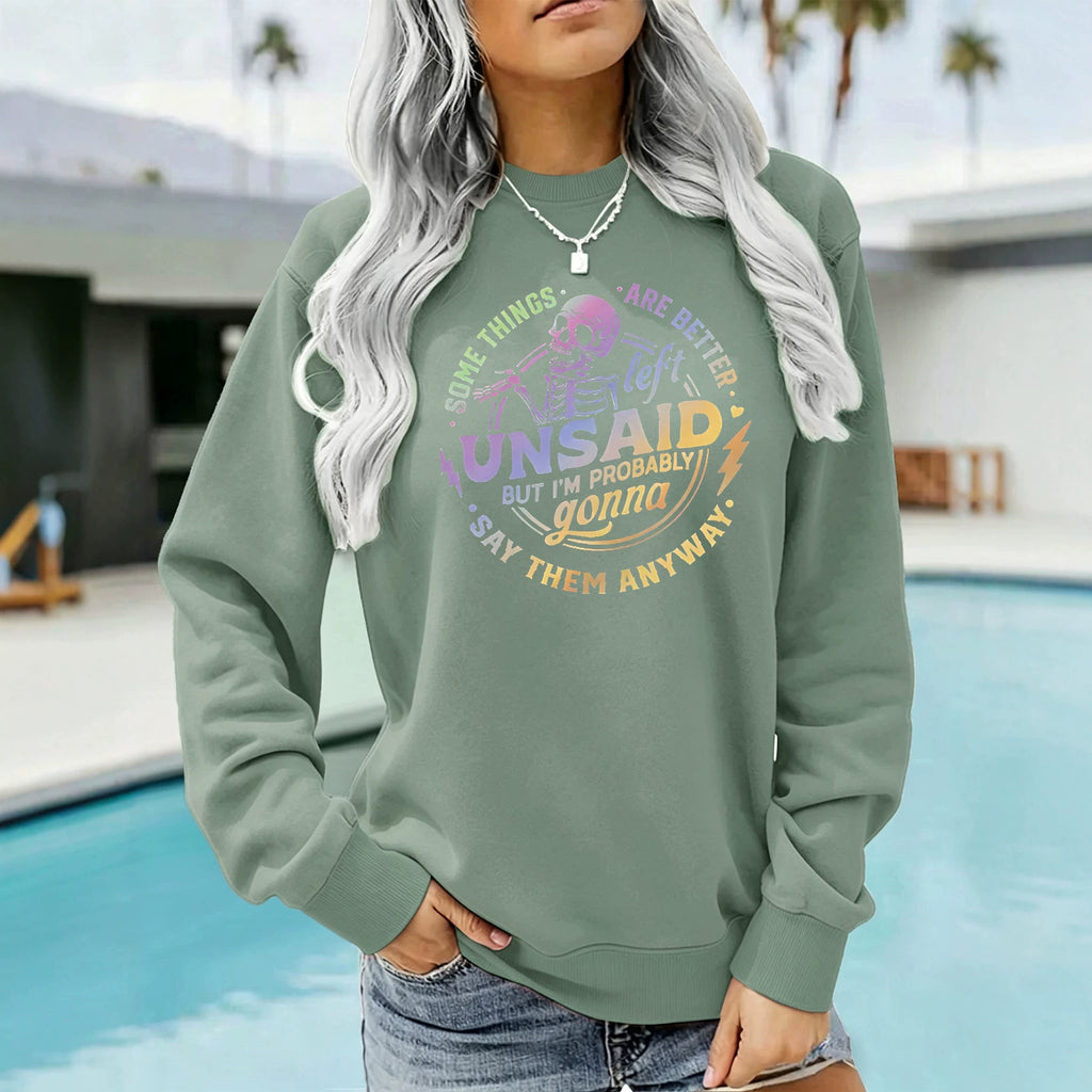 Pattern printed round neck fleece hoodie