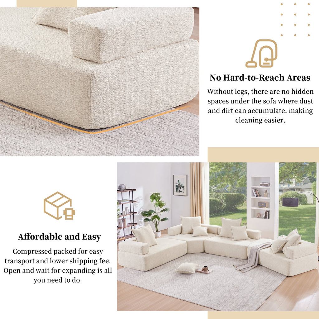 Estructura Lounge para sofá seccional modular en forma de U de gran tamaño, lujoso conjunto de sofá de suelo de bouclé, sofá cama convertible, espaci
