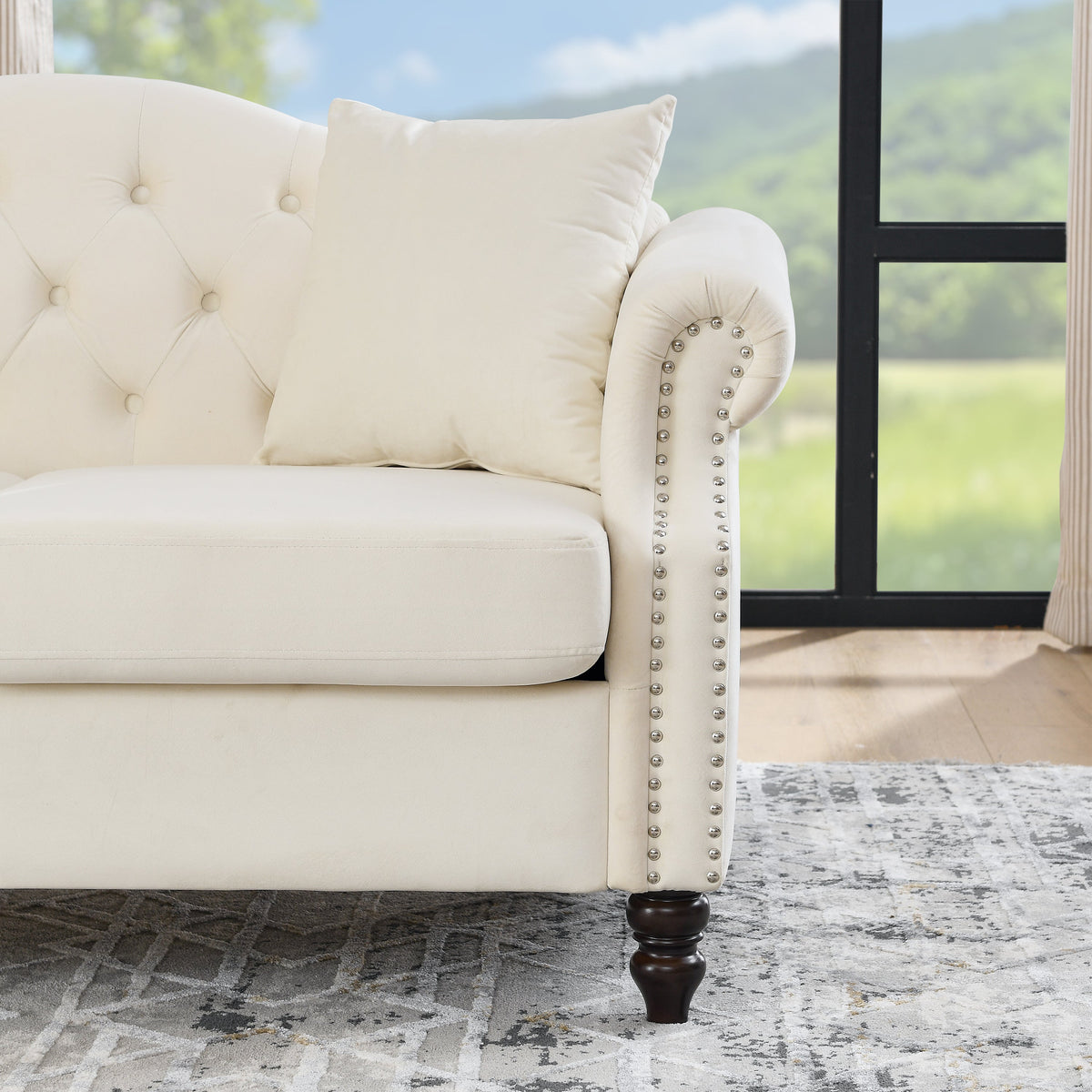 3-Seater + 3-Seater Combination sofa.Beige Velvet