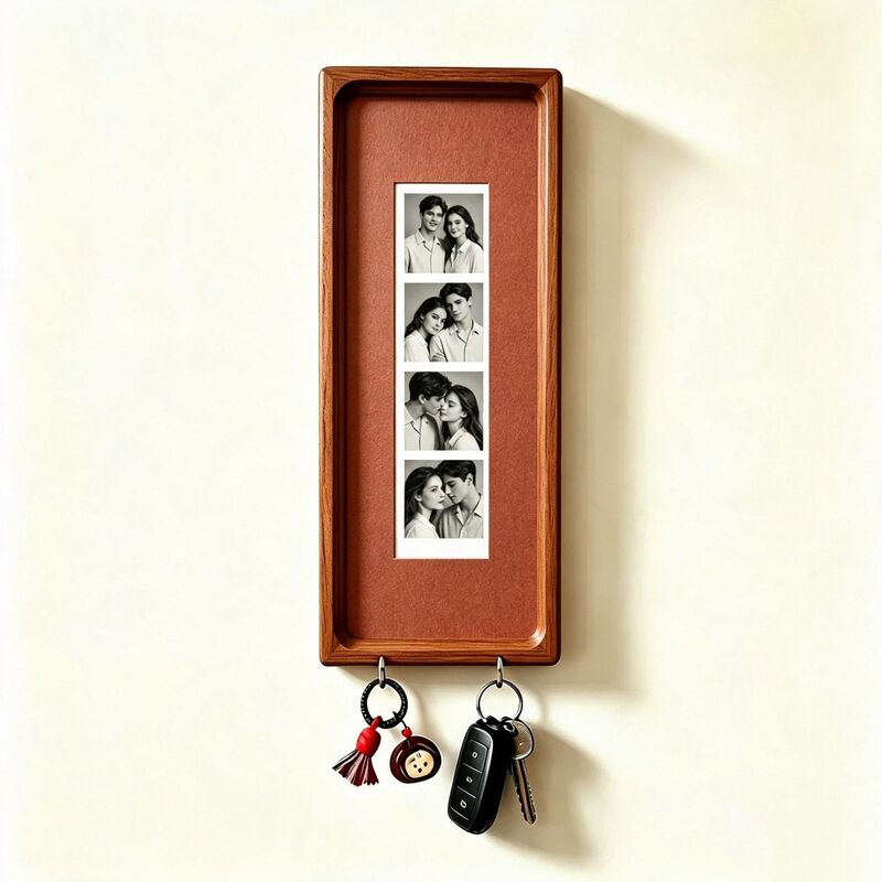 Cadre photo en bois pour couple avec porte-clés – Cadre photo mural, porte-clés à rayures vintage, cadeau d'anniversaire