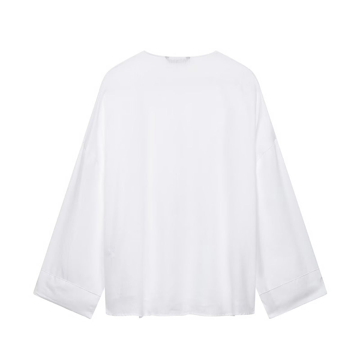 Single breasted deep V-neck linen long sleeved shirt for women