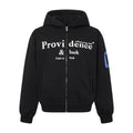 Letter Print Zip Up Hoodie Drop Shoulder Loose Fit Unisex Jacket