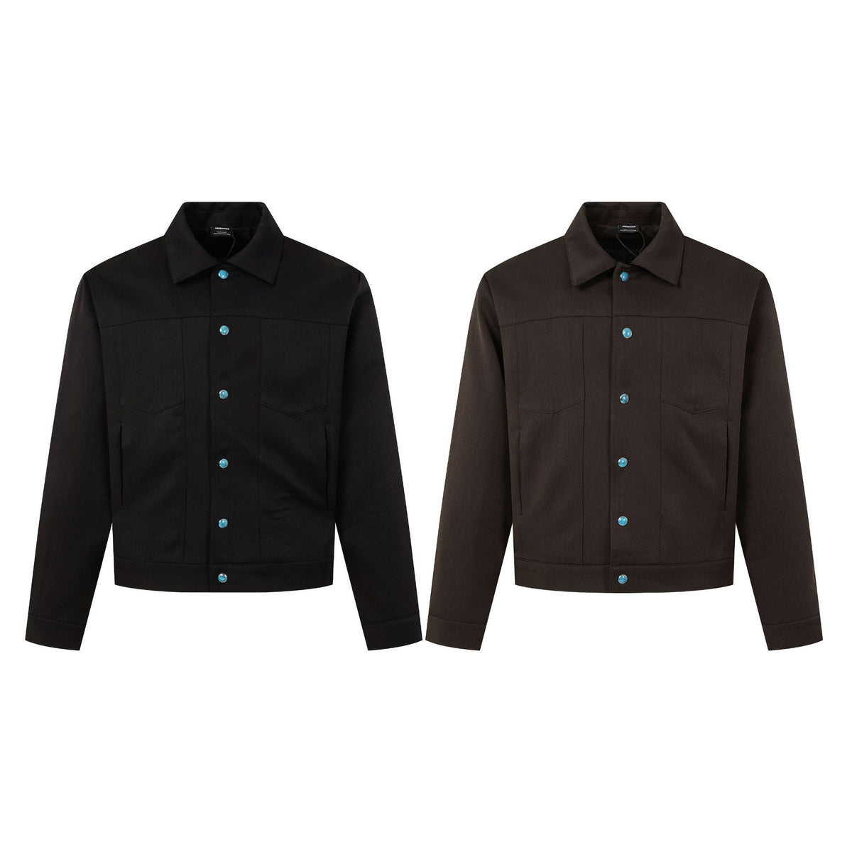 Workwear Turquoise Textured Button Placket Lapel Collar Loose Fit Jacket