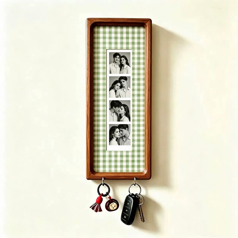 Cadre photo en bois pour couple avec porte-clés – Cadre photo mural, porte-clés à rayures vintage, cadeau d'anniversaire