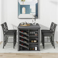 Updated Counter Height 5-Piece Solid Wood Dining Table Set, 59*35.4Inch Table With Curved Wine Rack and 4 Upholstered Ch