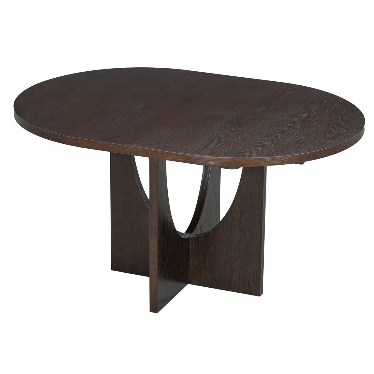 Modern 5-Piece Extendable Round Dining Table Set With 16.2inch Removable Leaf for Small Places, Espresso+Gray