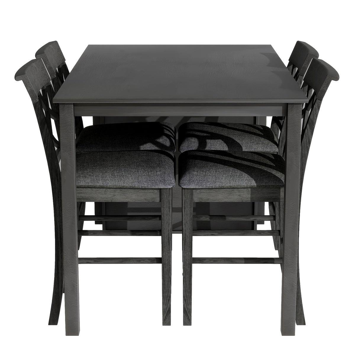 Updated Counter Height 5-Piece Solid Wood Dining Table Set, 59*35.4Inch Table With Curved Wine Rack and 4 Upholstered Ch