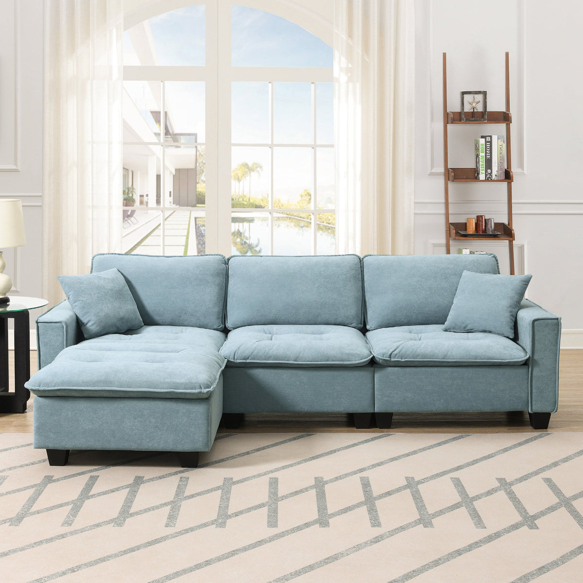 Sofá seccional convertible moderno de 100*59", sofá en forma de L reversible con cojines gratis, sofá cama de terciopelo de gamuza de 4 plazas