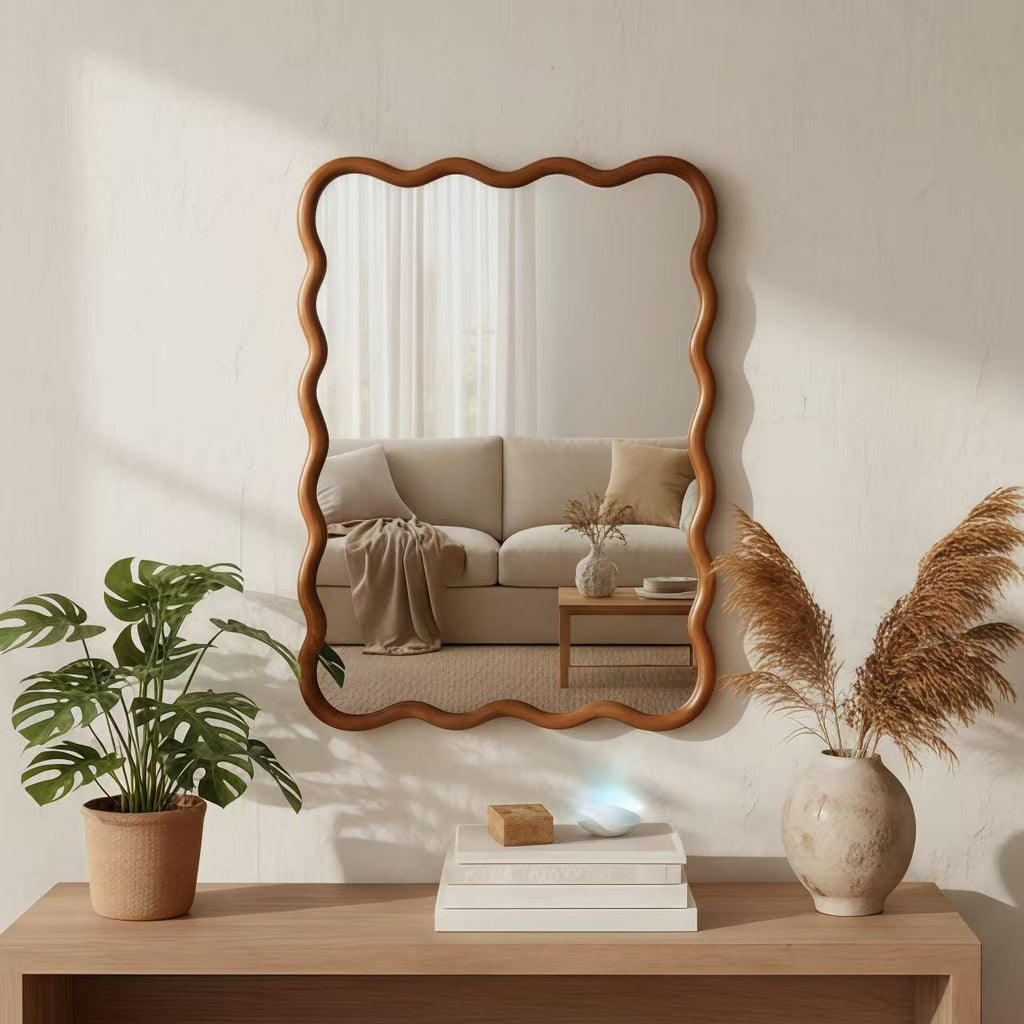 30'x40' Wavy Rectangle Solid Wood Frame Decorative Mirror,For Bedroom, Bathroom, Living Room, Entryway
