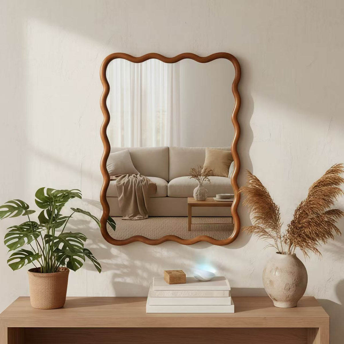 30'x40' Wavy Rectangle Solid Wood Frame Decorative Mirror,For Bedroom, Bathroom, Living Room, Entryway