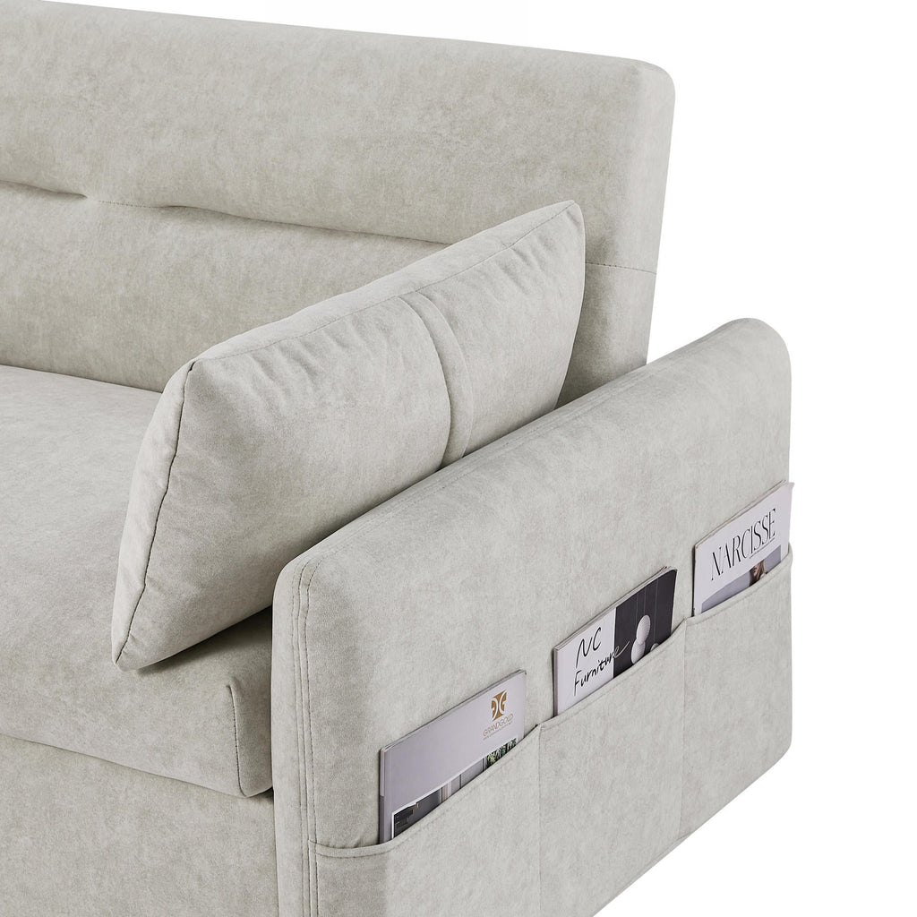 55.1" Pull Out Sleep Sofa Bed Loveseats Sofa Couch With Adjsutable Backrest, Storage Pockets, 2 Soft Pillows, USB Ports