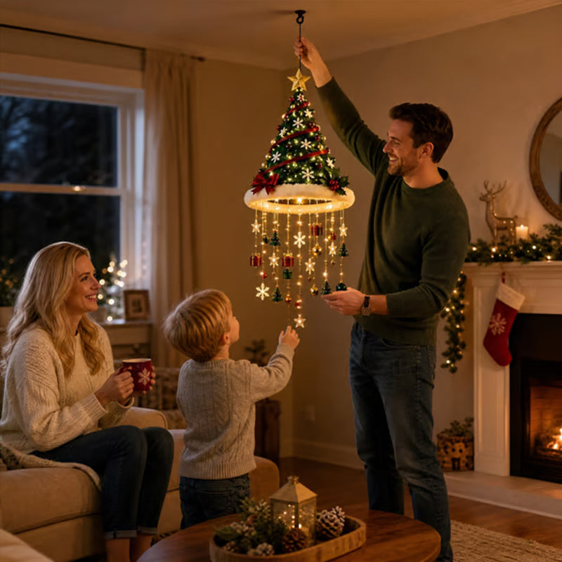 Beleuchteter Weihnachtsmannmützen-Kronleuchter – 3 Stile warme LED-Weihnachtslichterkette mit festlichem Baumschmuck, weihnachtliche Beleuchtungsdekoration